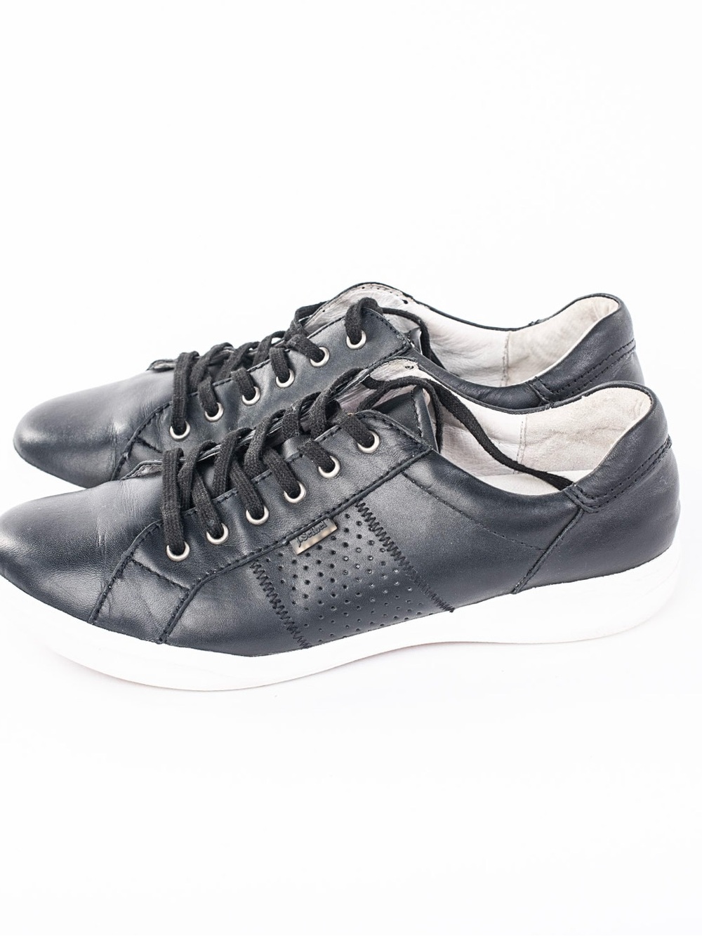 Josef Seibel Black Leather Lace Up Sneakers EU 41 Comfort Walking Shoes